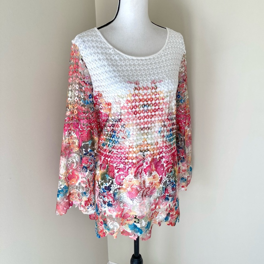 Soft Surroundings Flores Top Floral Lace Crochet Knit Boho Size XL - Picture 4 of 9